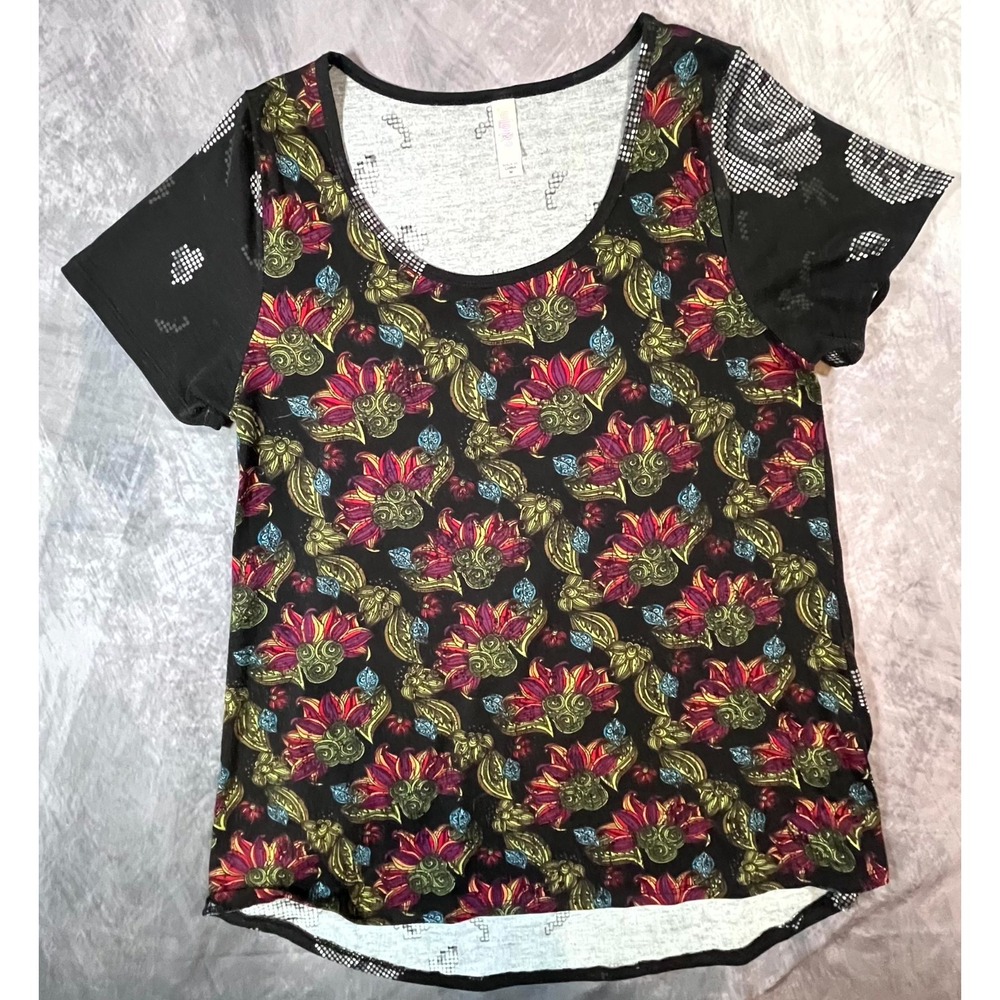 LuLaroe Classic T-Shirt Womens M Multicolor Floral Stretch Scoop Neck Casual Tee